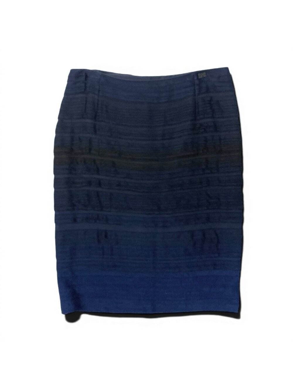 Chanel Knit Pencil Skirt Gradient Quilted Bag Motif Plate Navy Rayon